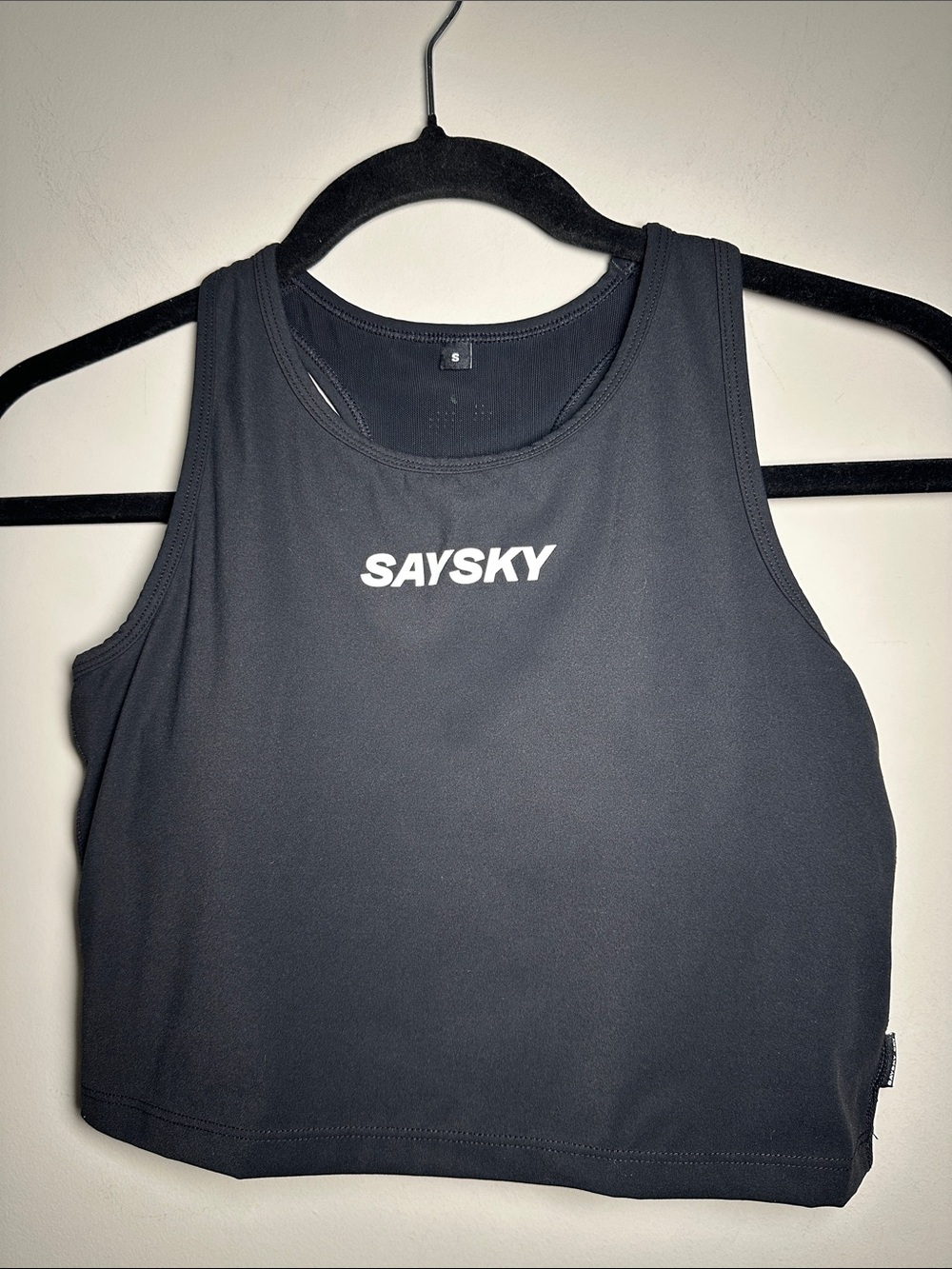 SaySky Flow Race 2in1 Black Performance Crop Tank Top medium support